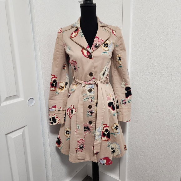 Anthropologie Elevenses Pansy Corset Back Tan Trench Coat - Picture 2 of 14